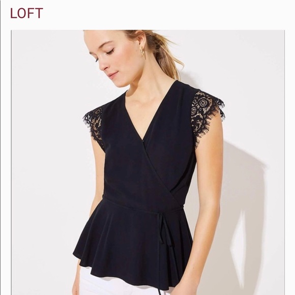 LOFT Tops - LOFT Lace Cap Sleeve Wrap Blouse